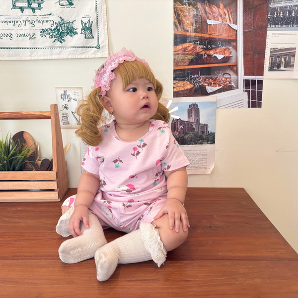 Cocohanee - Butterflies Baby Short Shoulder Button Pajamas - Piyama Bayi dengan Kancing di Bahu