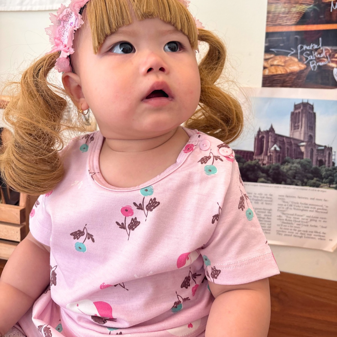 Cocohanee - Butterflies Baby Short Shoulder Button Pajamas - Piyama Bayi dengan Kancing di Bahu