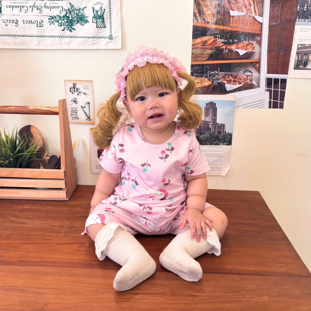 Cocohanee - Butterflies Baby Short Shoulder Button Pajamas - Piyama Bayi dengan Kancing di Bahu