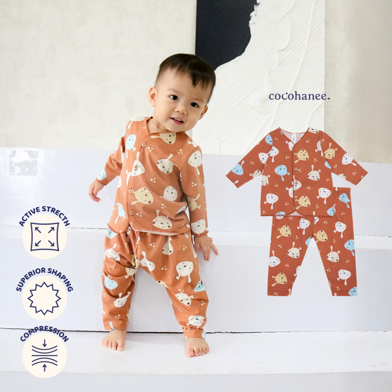 Cocohanee - Brown Puppies Baby Long Button Down Pajamas - Piyama Bayi dengan Kancing Depan