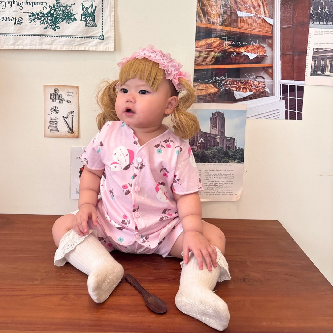 Cocohanee - Butterflies Baby Short Button Down Pajamas - Piyama Bayi dengan Kancing Depan
