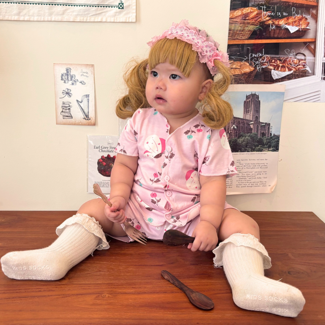 Cocohanee - Butterflies Baby Short Button Down Pajamas - Piyama Bayi dengan Kancing Depan