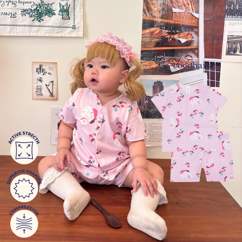 Cocohanee - Butterflies Baby Short Button Down Pajamas - Piyama Bayi dengan Kancing Depan