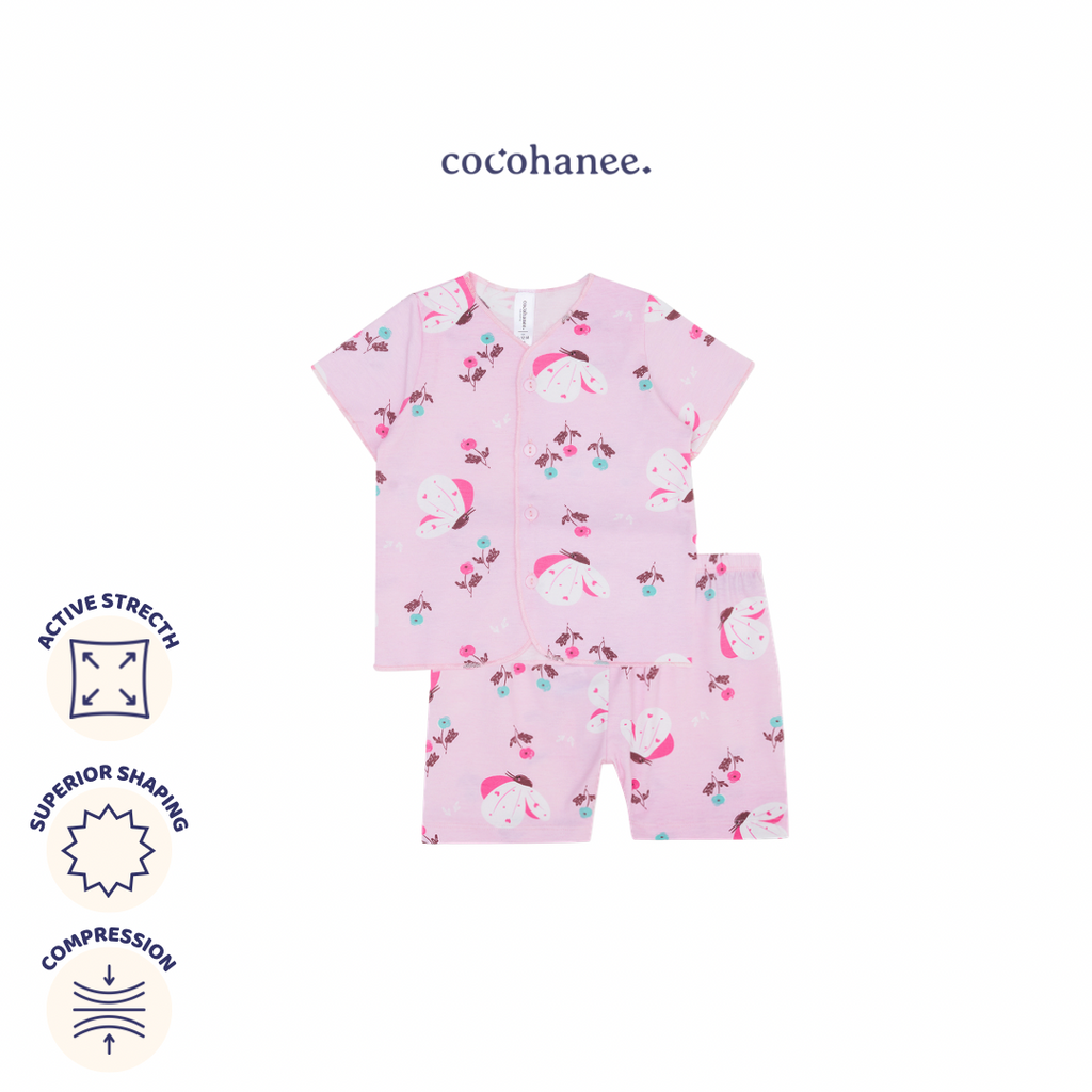 Cocohanee - Butterflies Baby Short Button Down Pajamas - Piyama Bayi dengan Kancing Depan
