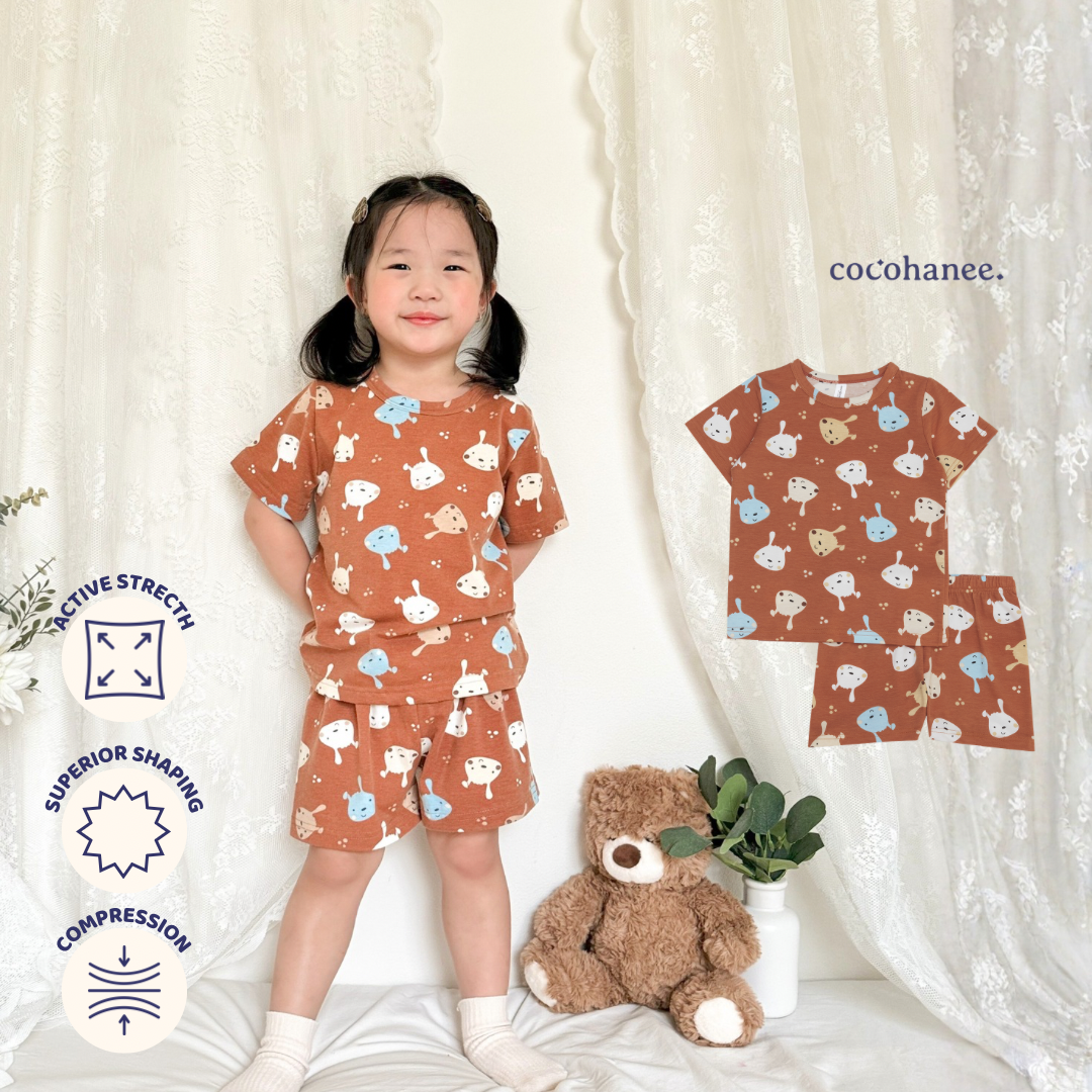 Cocohanee - Brown Puppies Short Pajamas - Piyama Tidur Anak