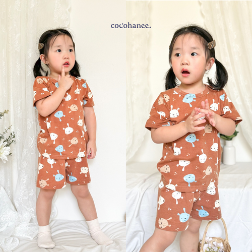Cocohanee - Brown Puppies Short Pajamas - Piyama Tidur Anak