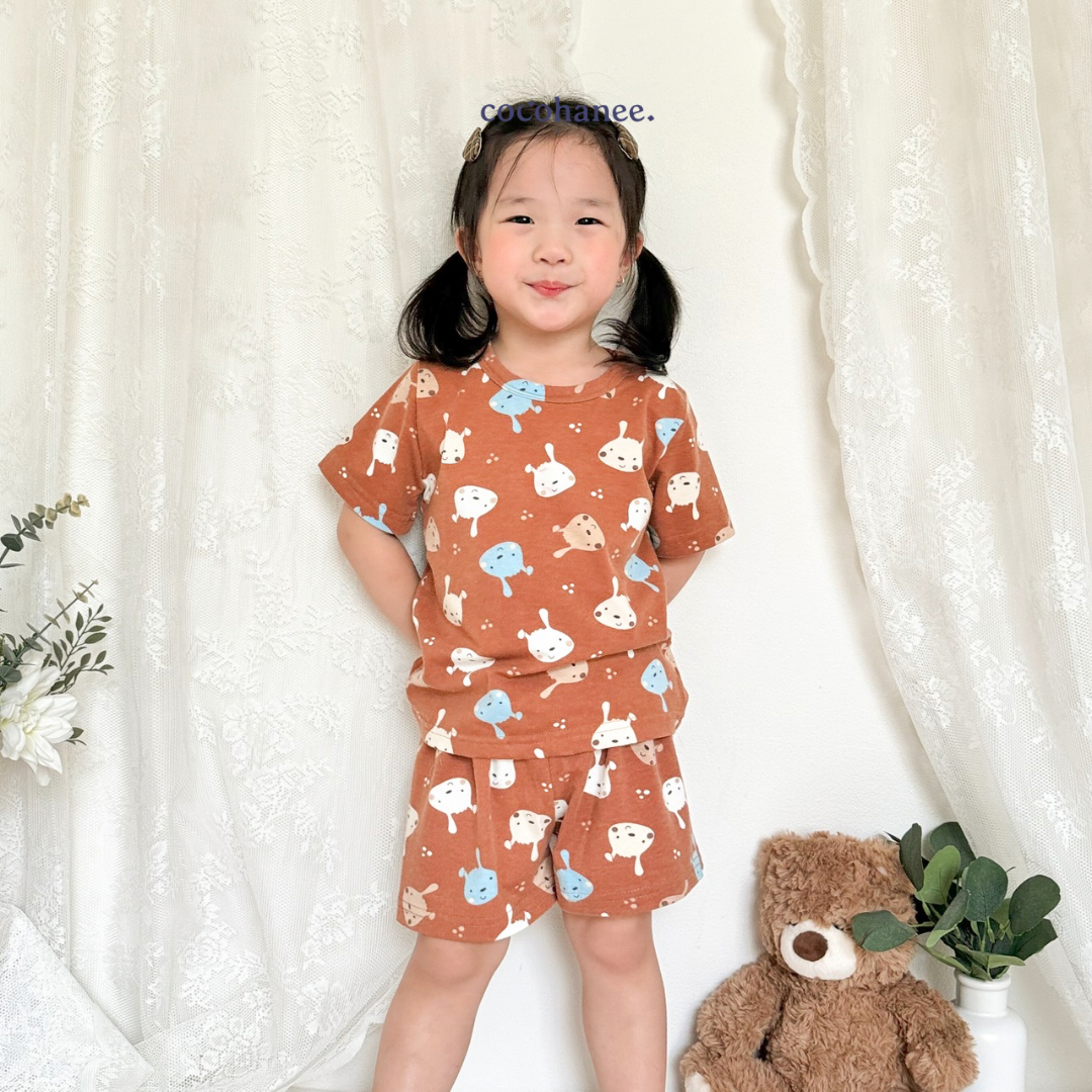 Cocohanee - Brown Puppies Short Pajamas - Piyama Tidur Anak