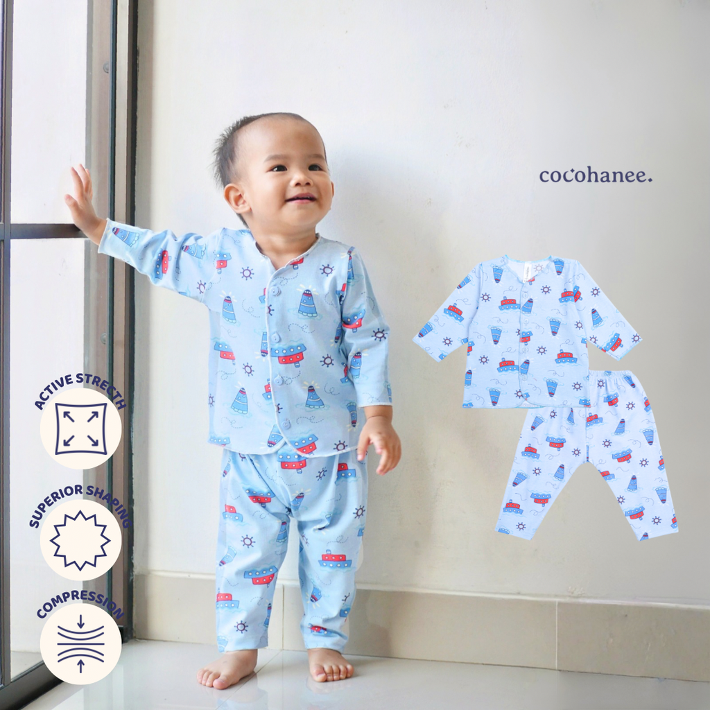 Cocohanee - Sailing Day Baby Long Button Down Pajamas - Piyama Bayi dengan Kancing Depan