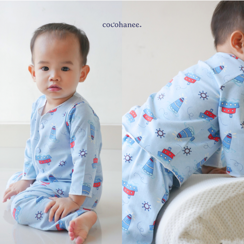 Cocohanee - Sailing Day Baby Long Button Down Pajamas - Piyama Bayi dengan Kancing Depan