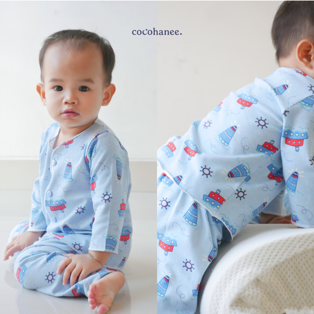 Cocohanee - Sailing Day Baby Long Button Down Pajamas - Piyama Bayi dengan Kancing Depan