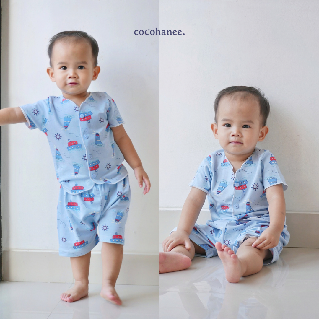 Cocohanee - Sailing Day Baby Short Button Down Pajamas - Piyama Bayi dengan Kancing Depan