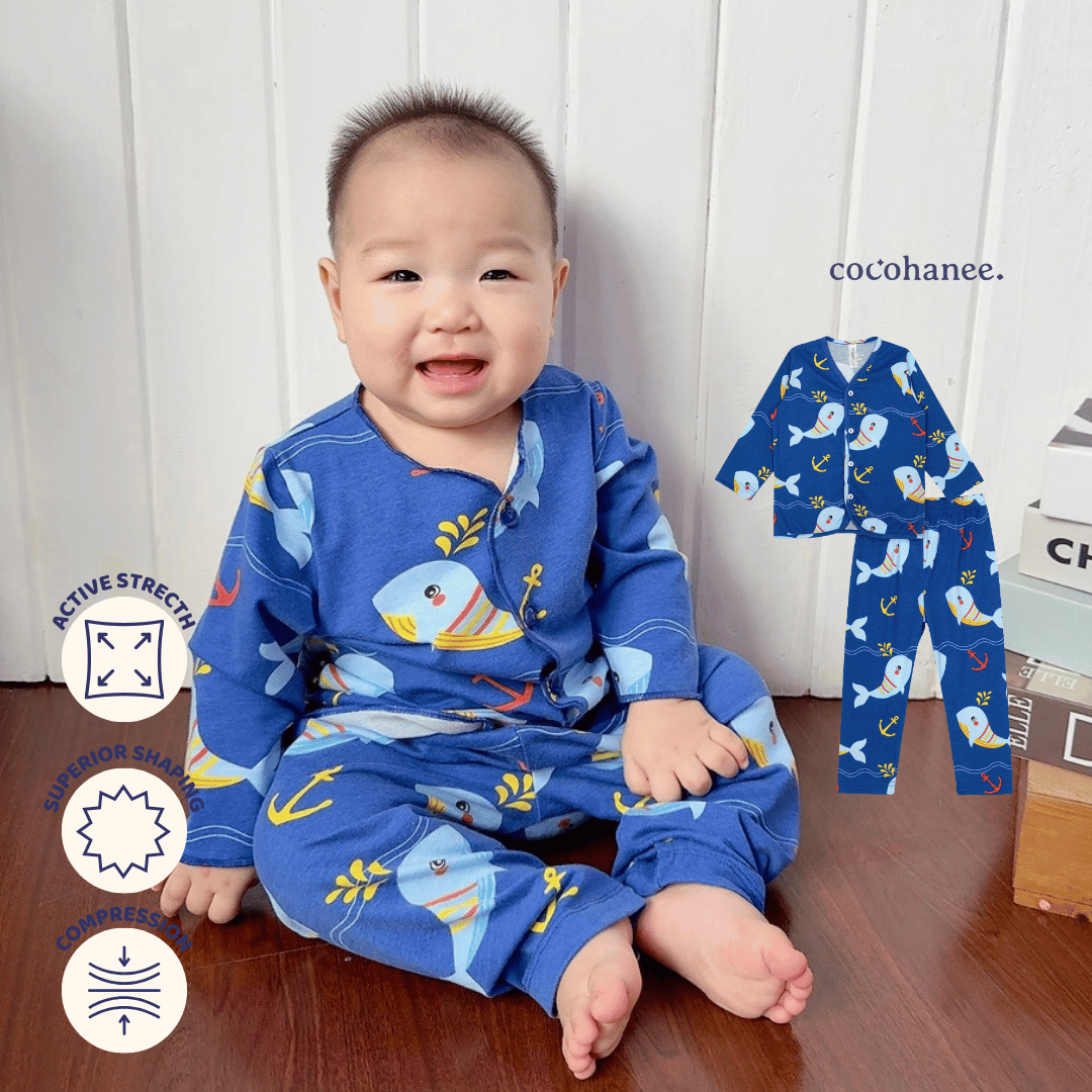 Shark Anchor - Baby Long Button Down Pajamas - Piyama Bayi Motif Kancing Depan