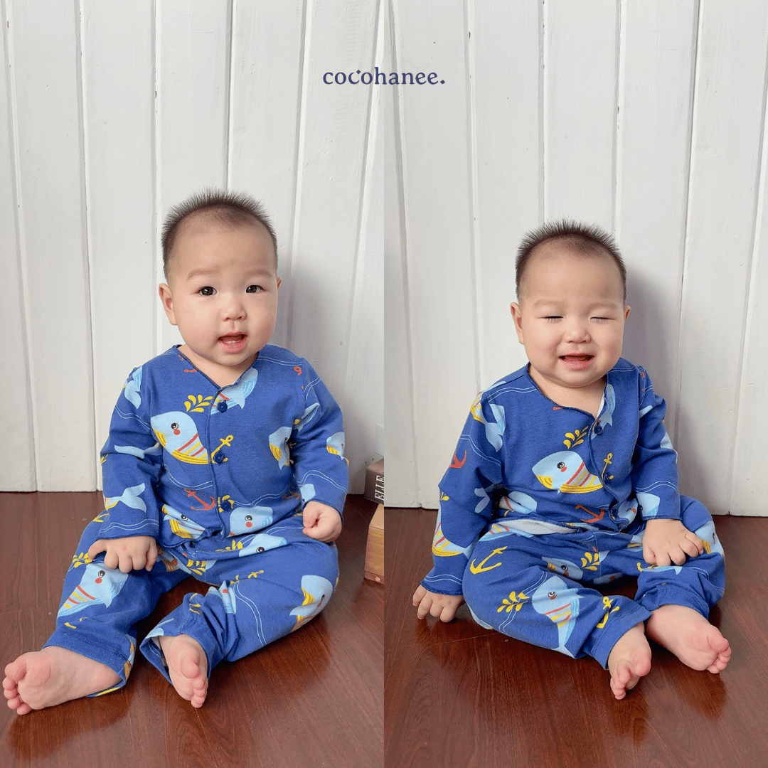Shark Anchor - Baby Long Button Down Pajamas - Piyama Bayi Motif Kancing Depan