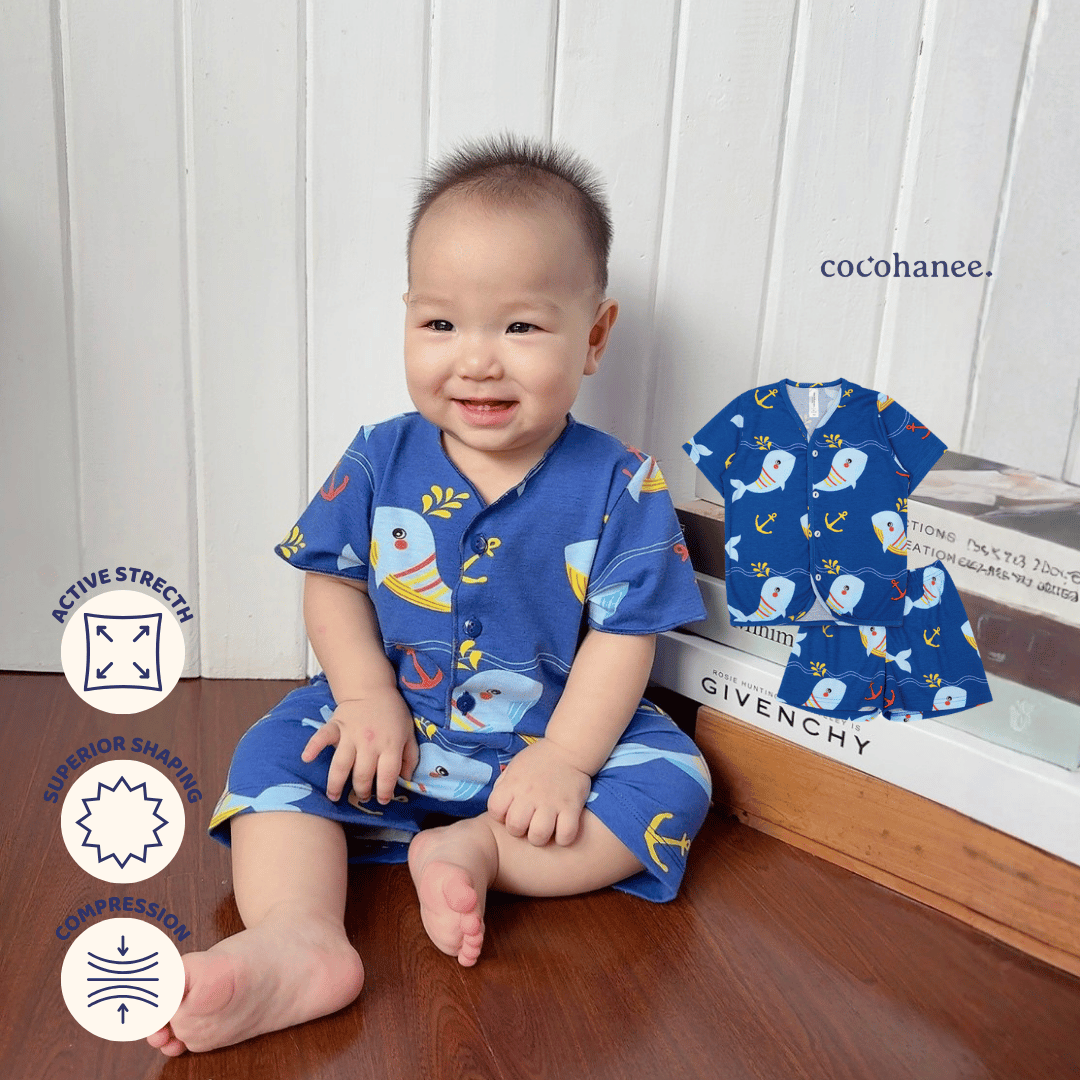 Shark Anchor - Baby Short Button Down Pajamas - Piyama Bayi Motif Kancing Depan