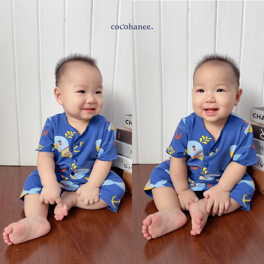 Shark Anchor - Baby Short Button Down Pajamas - Piyama Bayi Motif Kancing Depan