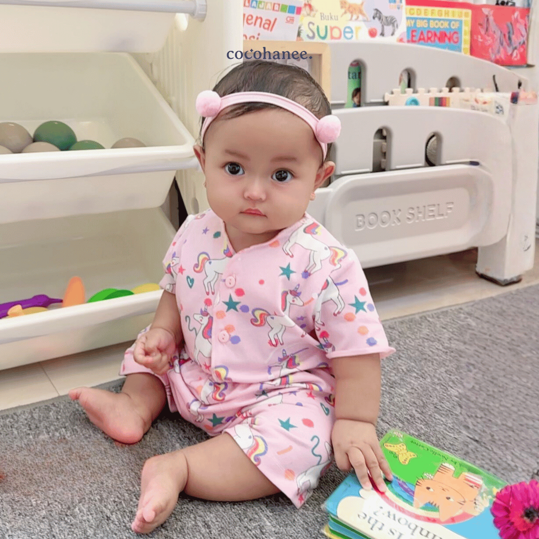 Unicorn World - Baby Short Button Down Pajamas - Piyama Bayi Motif Kancing Depan