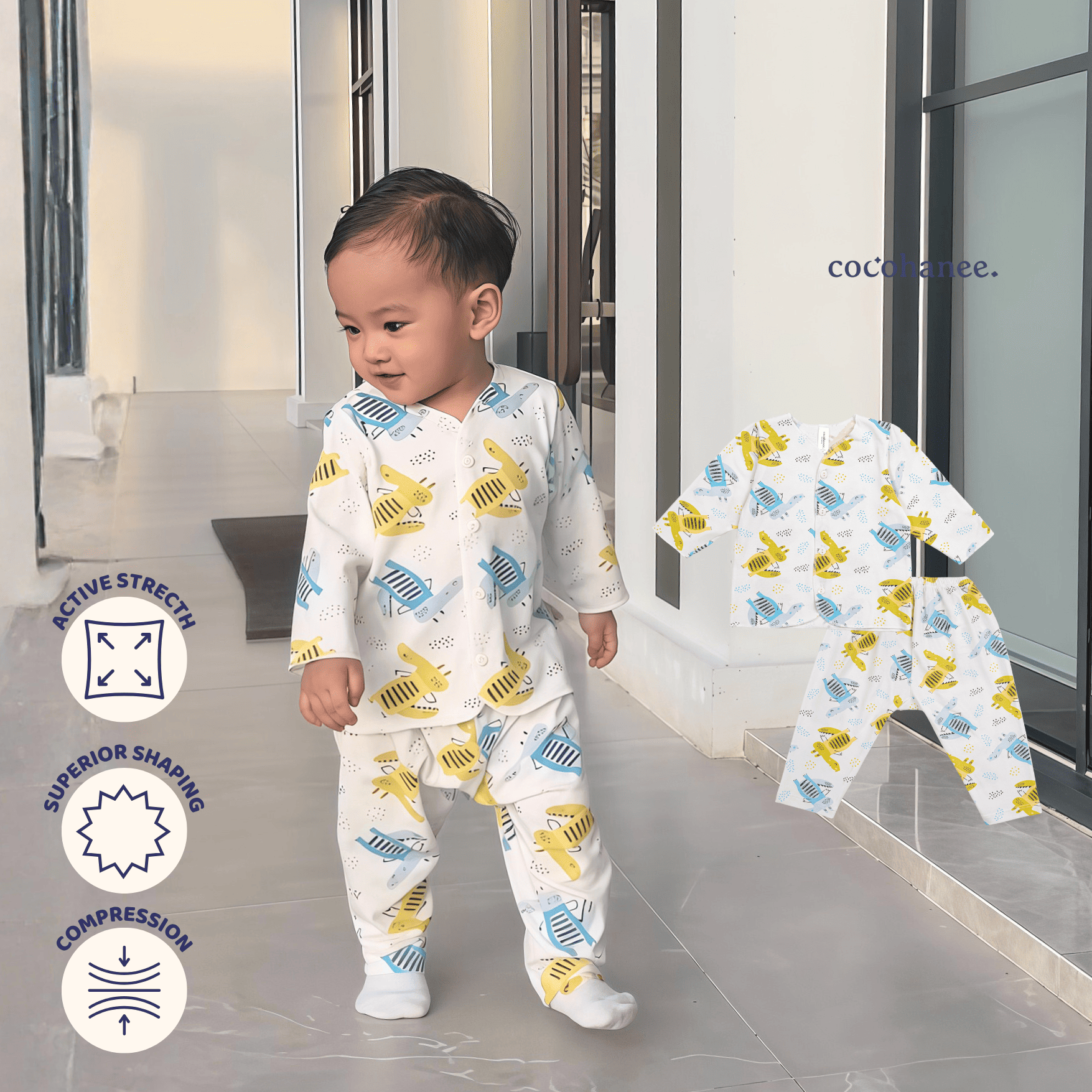Cocohanee - Croco Baby Long Button Down Pajamas - Piyama Bayi dengan Kancing Depan