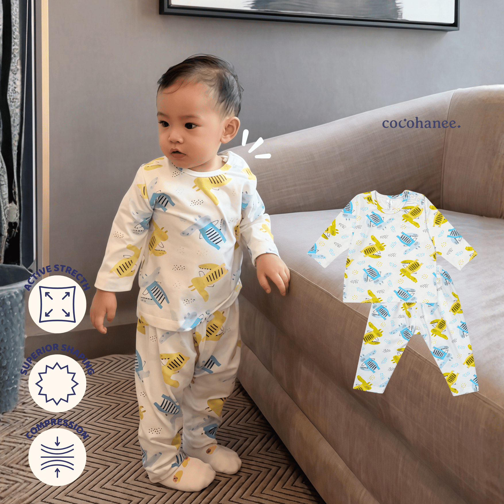 Cocohanee - Croco Baby Long Shoulder Button Pajamas - Piyama Bayi dengan Kancing di Bahu