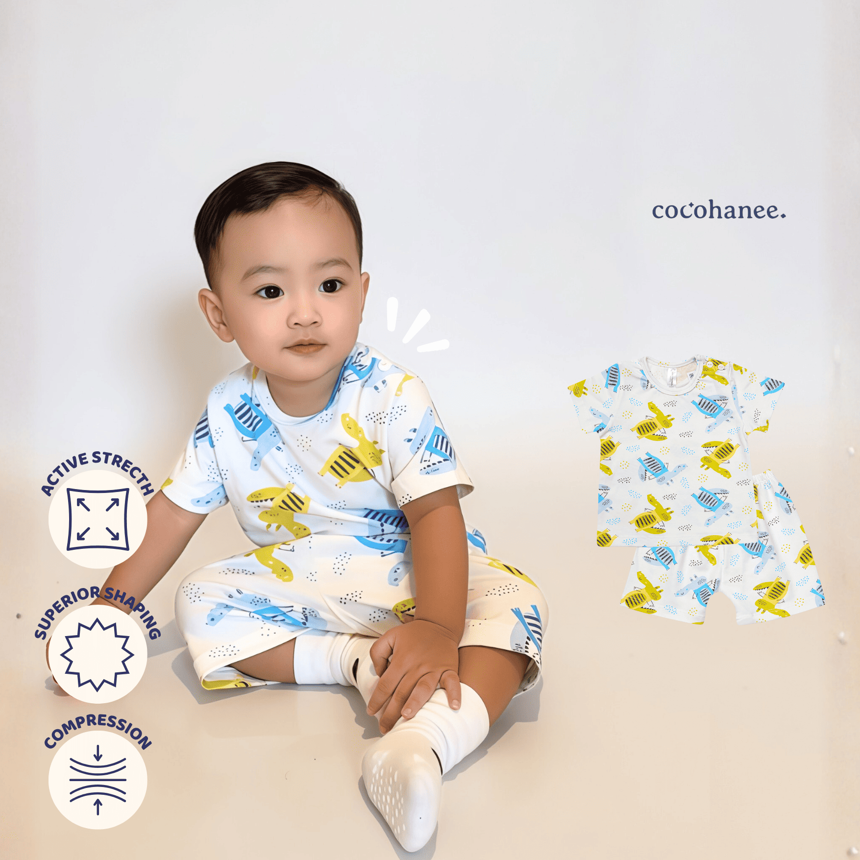 Cocohanee - Croco Baby Short Shoulder Button Pajamas - Piyama Bayi dengan Kancing di Bahu