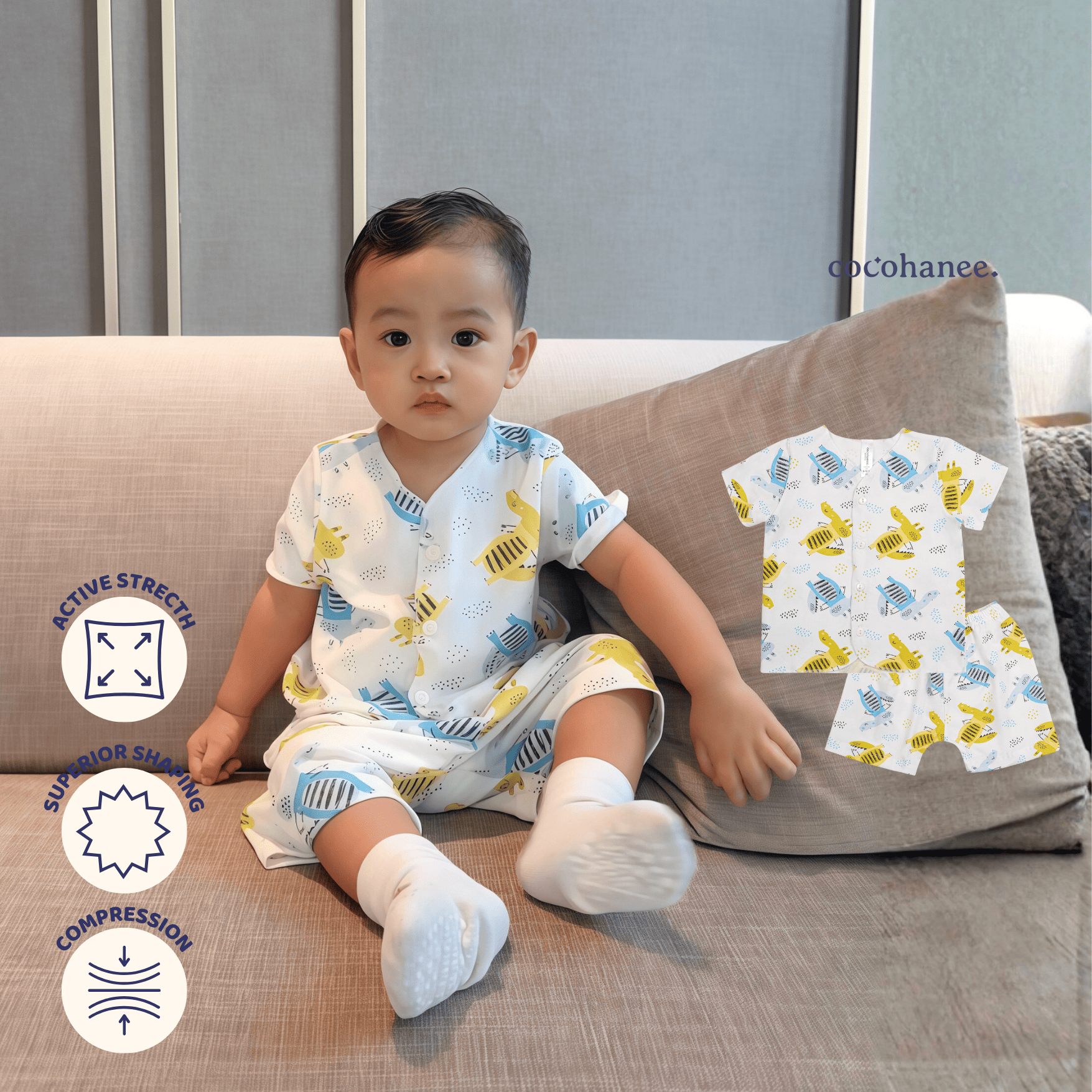 Cocohanee - Croco Baby Short Button Down Pajamas - Piyama Bayi dengan Kancing Depan
