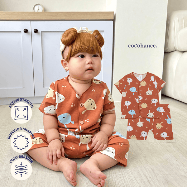 Cocohanee - Brown Puppies Baby Short Button Down Pajamas - Piyama Bayi dengan Kancing Depan
