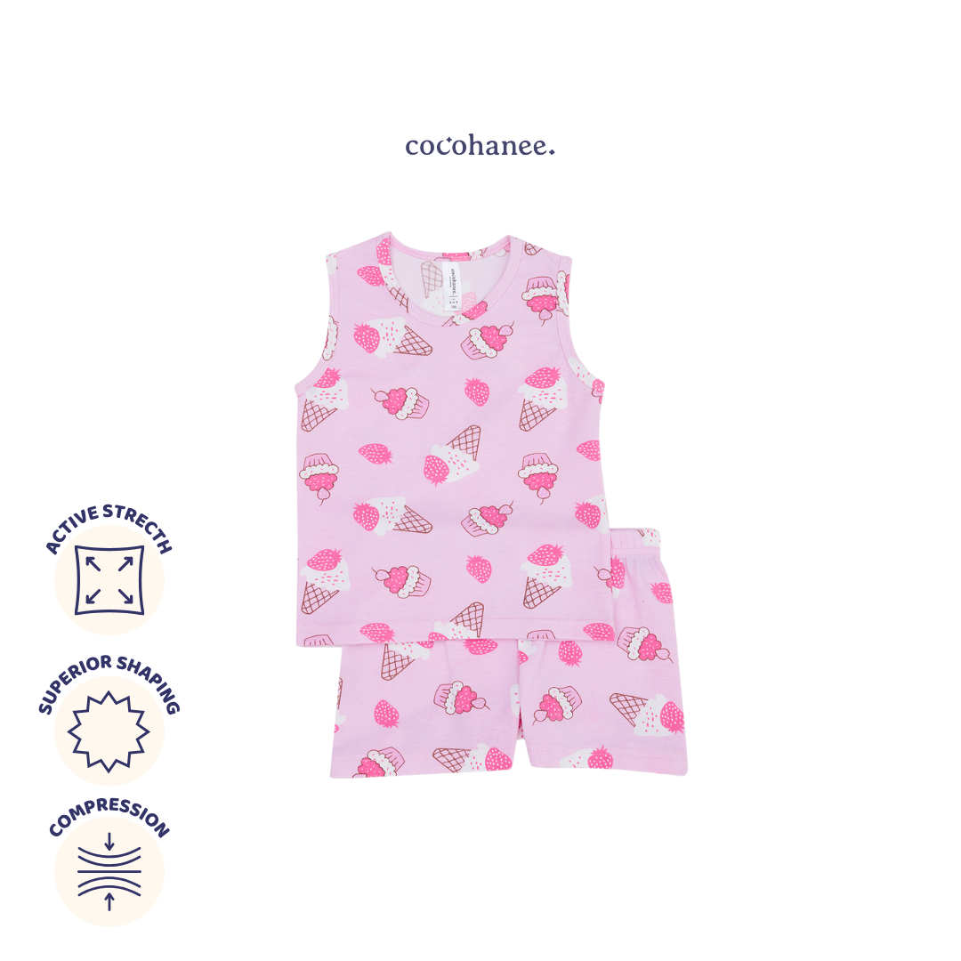 Cocohanee - Creamy Strawberry Sleeveless Set - Setelan Anak Tanpa Lengan