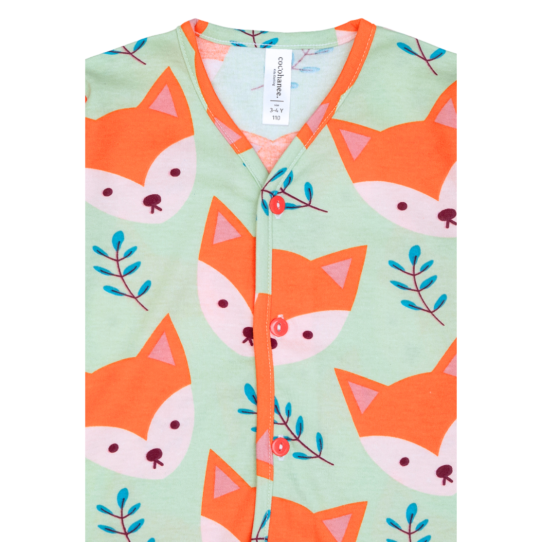 Cocohanee - Mr Fox Button Down Long Pajamas - Piyama Bayi dan Anak dengan Kancing Depan