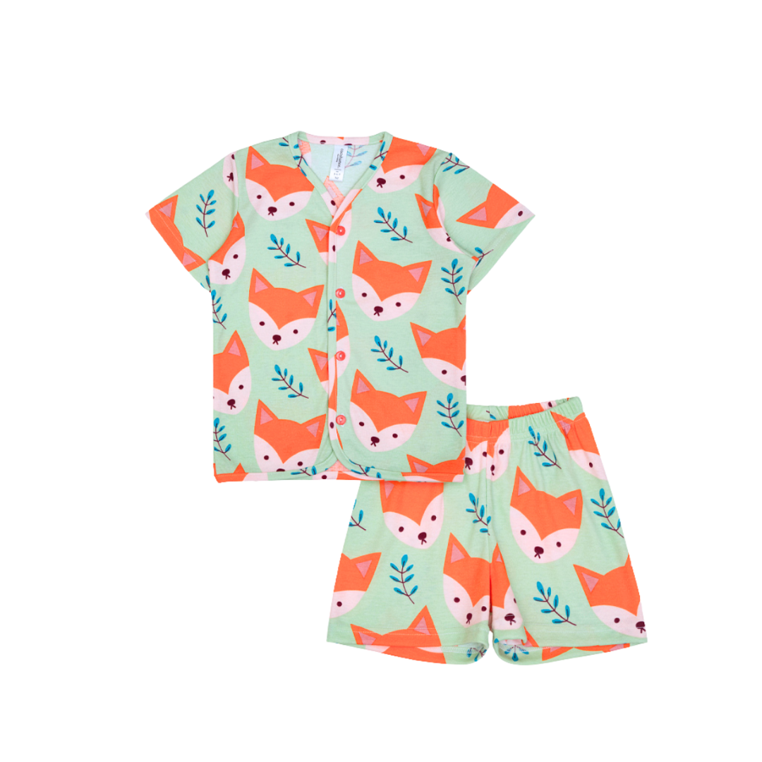 Cocohanee - Mr Fox Button Down Short Pajamas - Piyama Bayi dan Anak dengan Kancing Depan