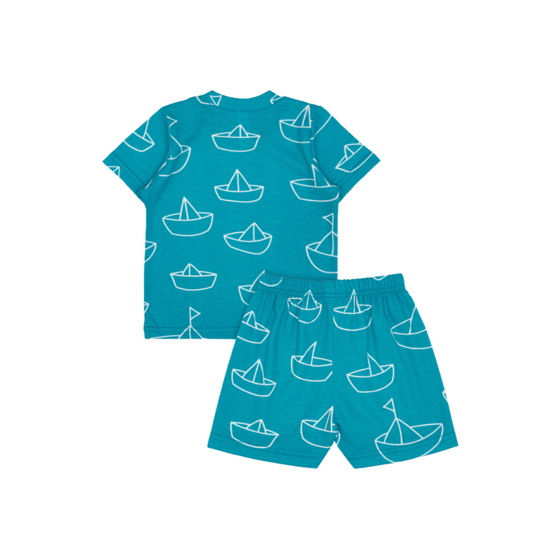 Cocohanee - Perahu Kertas Button Down Short Pajamas - Piyama Bayi dan Anak dengan Kancing Depan