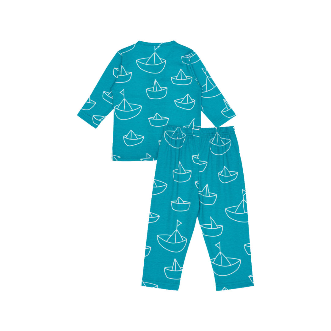 Cocohanee - Perahu Kertas Shoulder Button Long Pajamas - Piyama Bayi dan Anak dengan Kancing di Bahu