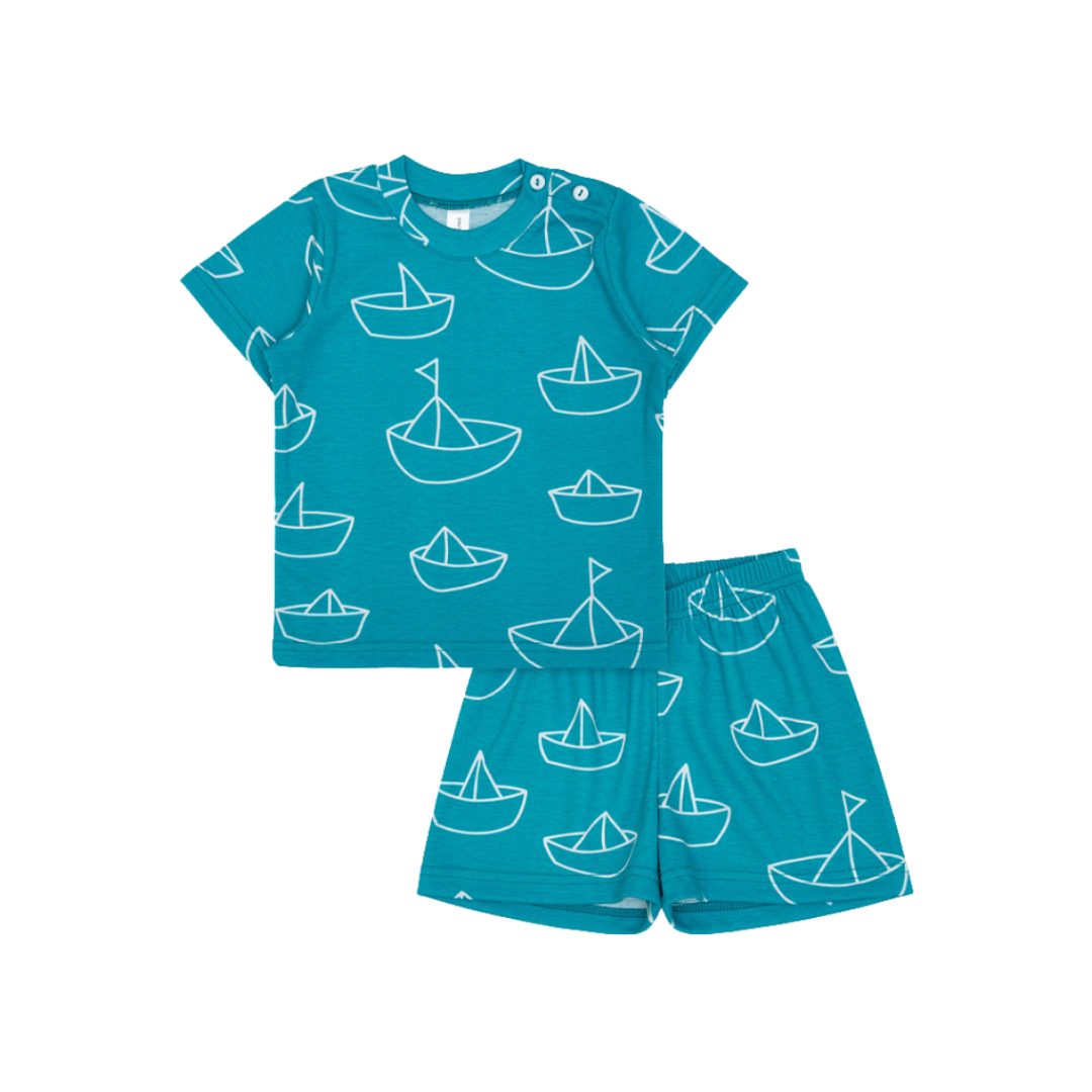 Cocohanee - Perahu Kertas Shoulder Button Short Pajamas - Piyama Bayi dan Anak dengan Kancing di Bahu