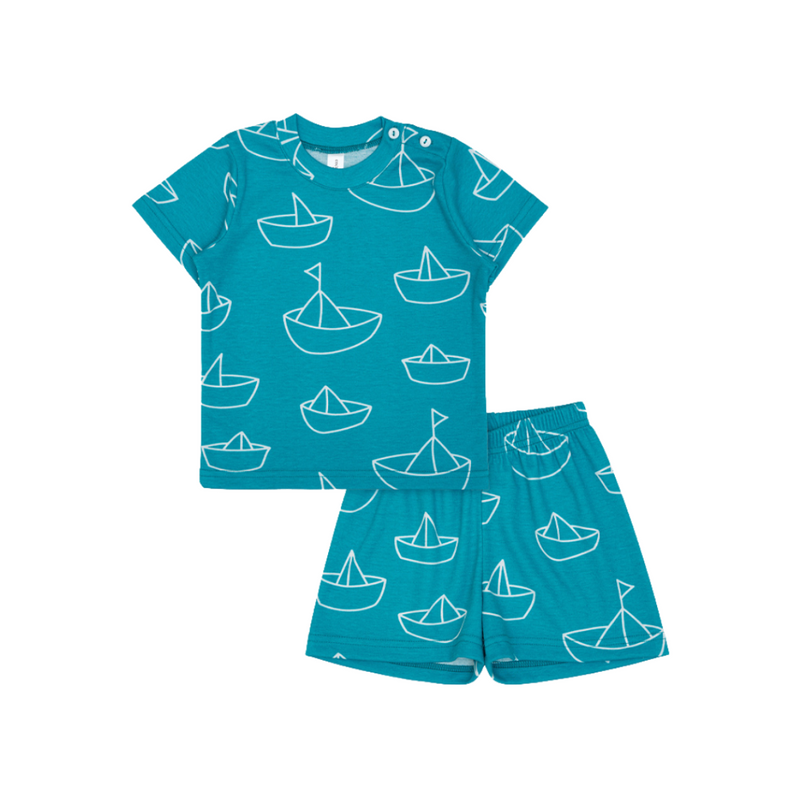 Cocohanee - Perahu Kertas Shoulder Button Short Pajamas - Piyama Bayi dan Anak dengan Kancing di Bahu