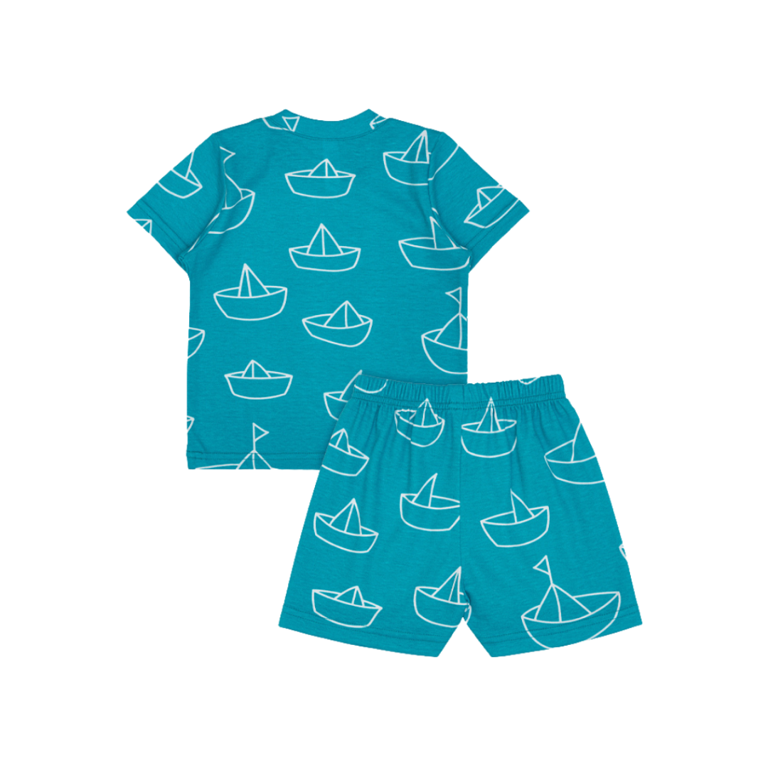 Cocohanee - Perahu Kertas Shoulder Button Short Pajamas - Piyama Bayi dan Anak dengan Kancing di Bahu