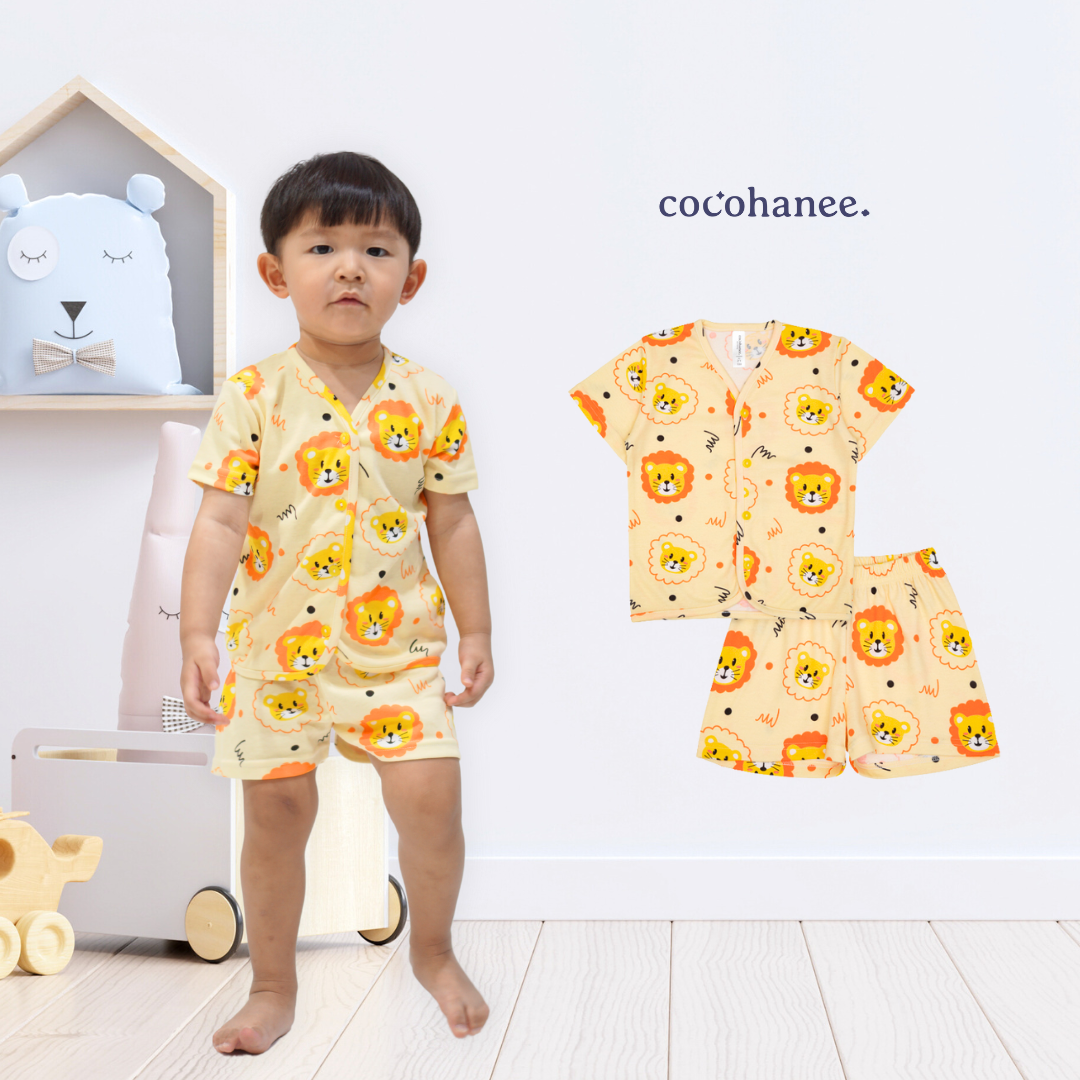 Cocohanee - Lion Button Down Short Pajamas - Piyama Bayi dan Anak dengan Kancing Depan