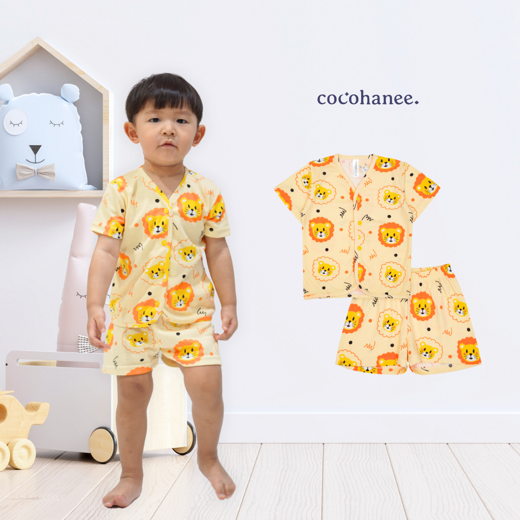 Cocohanee - Lion Button Down Short Pajamas - Piyama Bayi dan Anak dengan Kancing Depan