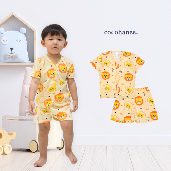 Cocohanee - Lion Button Down Short Pajamas - Piyama Bayi dan Anak dengan Kancing Depan