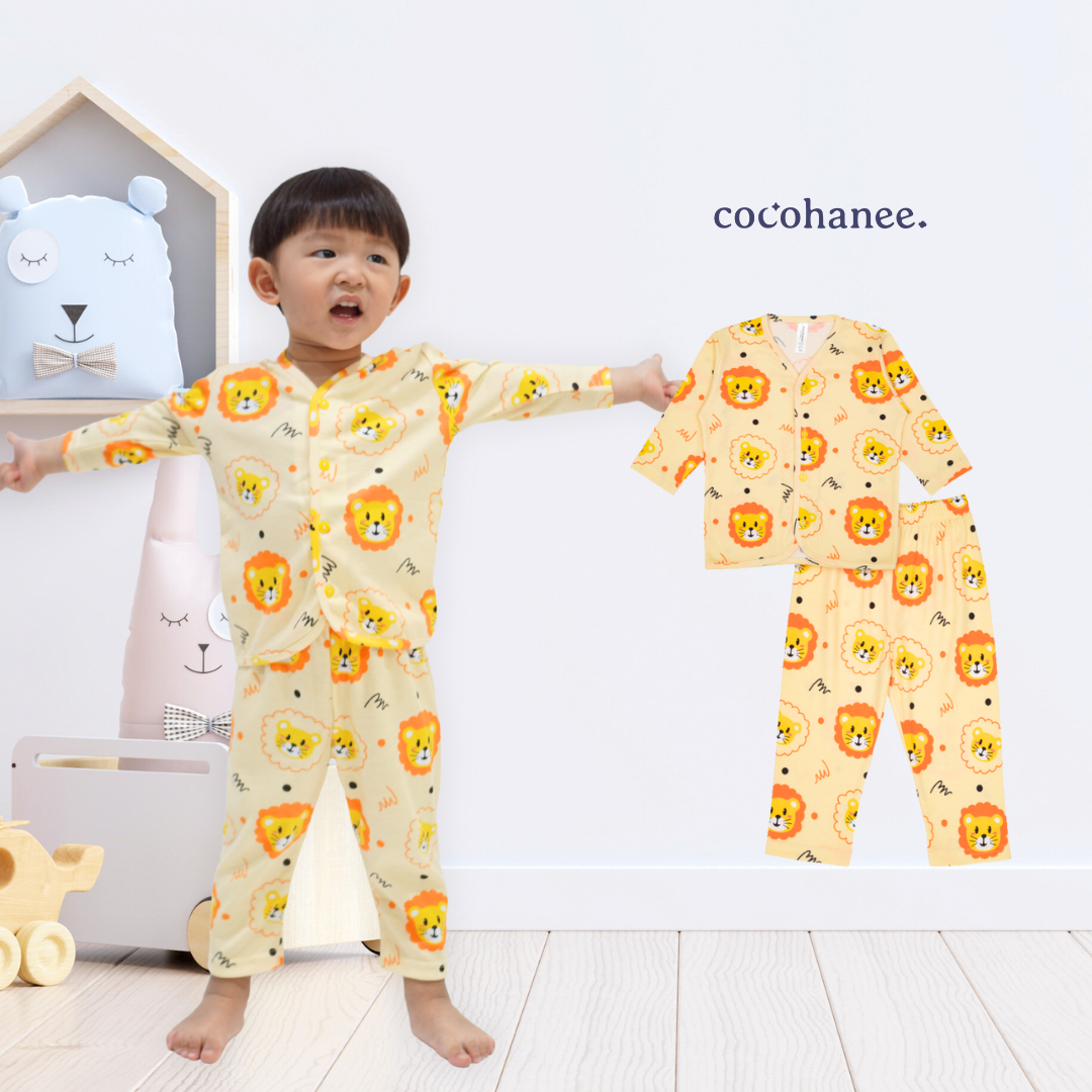 Cocohanee - Lion Button Down Long Pajamas - Piyama Bayi dan Anak dengan Kancing Depan