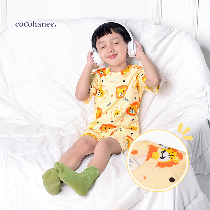 Cocohanee - Lion Shoulder Button Short Pajamas - Piyama Bayi dan Anak dengan Kancing di Bahu