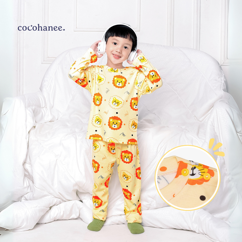 Cocohanee - Lion Shoulder Button Long Pajamas - Piyama Bayi dan Anak dengan Kancing di Bahu