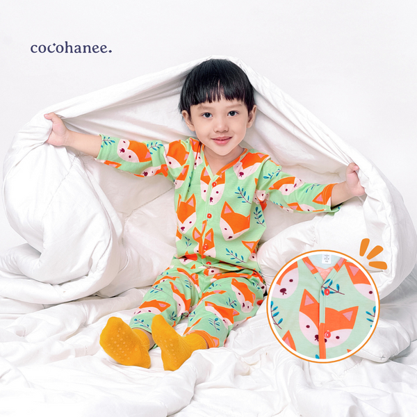 Cocohanee - Mr Fox Button Down Long Pajamas - Piyama Bayi dan Anak dengan Kancing Depan