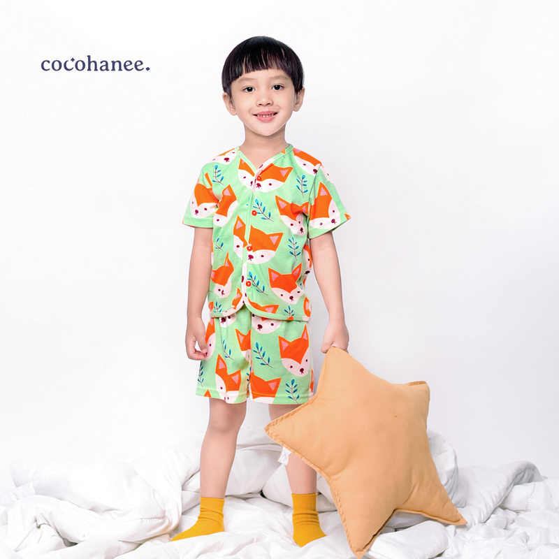 Cocohanee - Mr Fox Button Down Short Pajamas - Piyama Bayi dan Anak dengan Kancing Depan