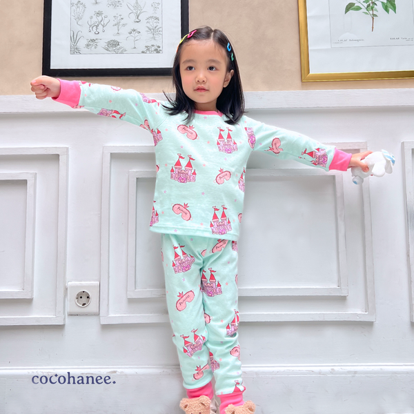 Cocohanee - Princess Castle in Mint Long Pajamas - Piyama Tidur Anak