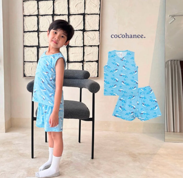 Cocohanee - Shark Wave Sleeveless Set - Setelan Anak Tanpa Lengan