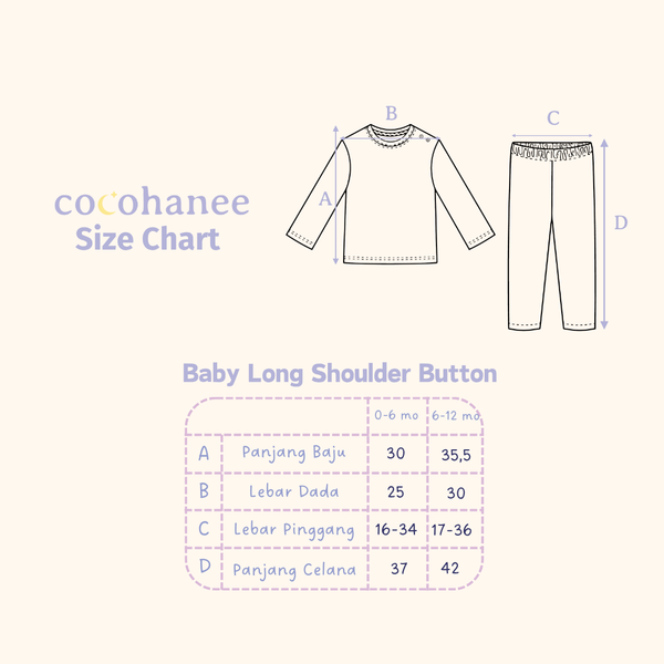 Cocohanee - Creamy Strawberry Baby Long Shoulder Button Pajamas - Piyama Bayi dengan Kancing di Bahu