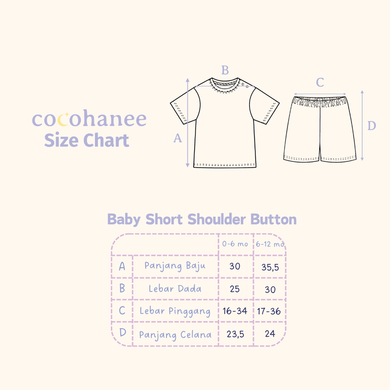 Cocohanee - Butterflies Baby Short Shoulder Button Pajamas - Piyama Bayi dengan Kancing di Bahu