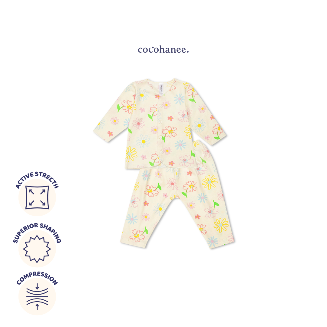 Blooming Flowers - Baby Long Button Down Pajamas - Piyama Bayi dengan Kancing Depan