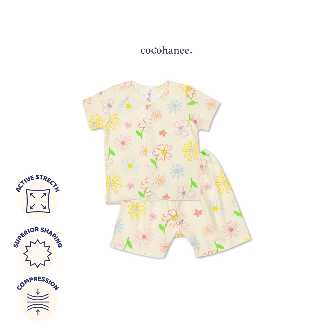 Blooming Flowers - Baby Short Button Down Pajamas - Piyama Bayi dengan Kancing Depan