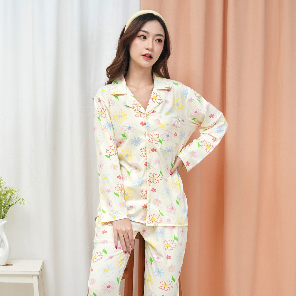 Blooming Flowers - Lune Button Long - Piyama Tidur Dewasa