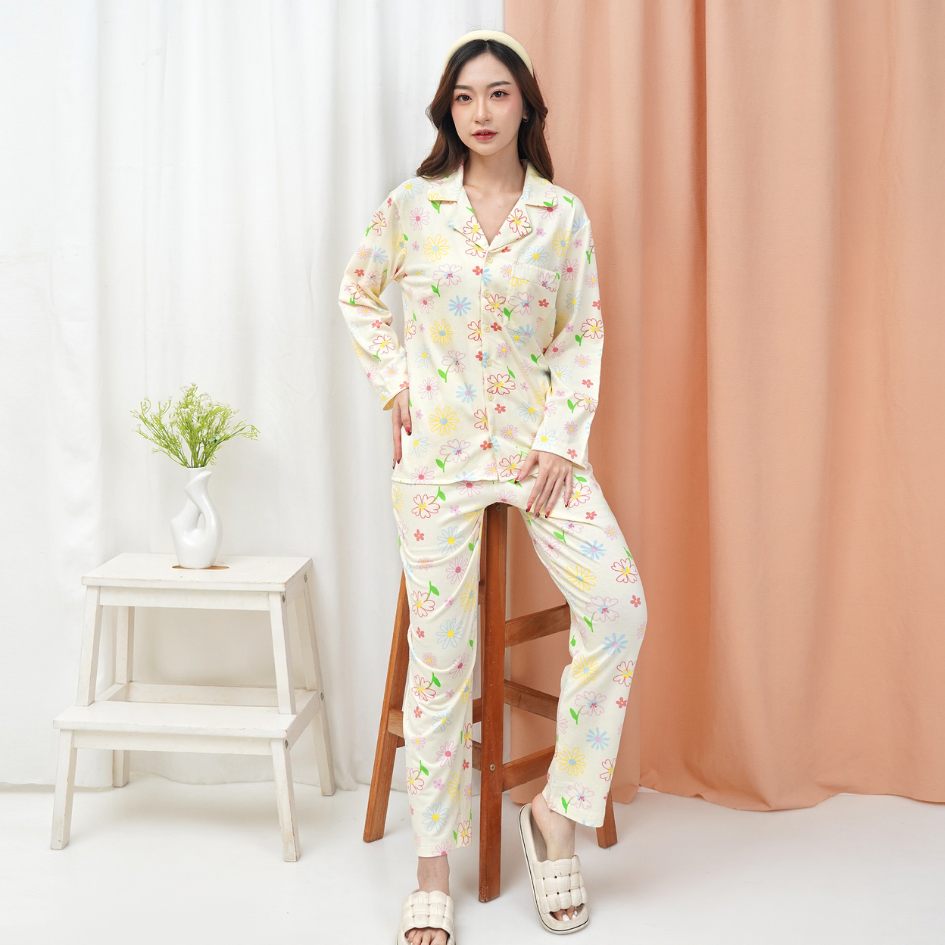 Blooming Flowers - Lune Button Long - Piyama Tidur Dewasa