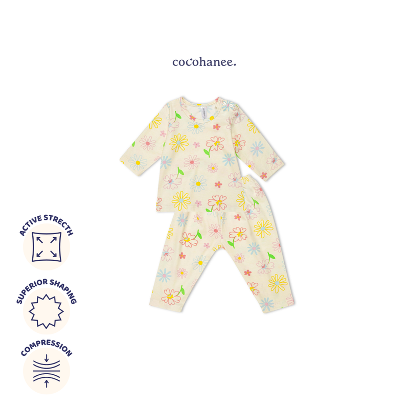 Blooming Flowers - Baby Long Shoulder Button Pajamas - Piyama Bayi dengan Kancing di Bahu